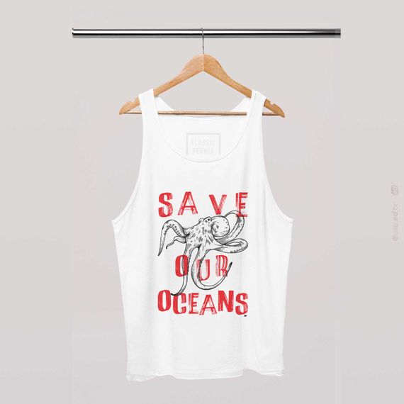 Save Our Oceans - Camiseta Regata Estampa Polvo Branca