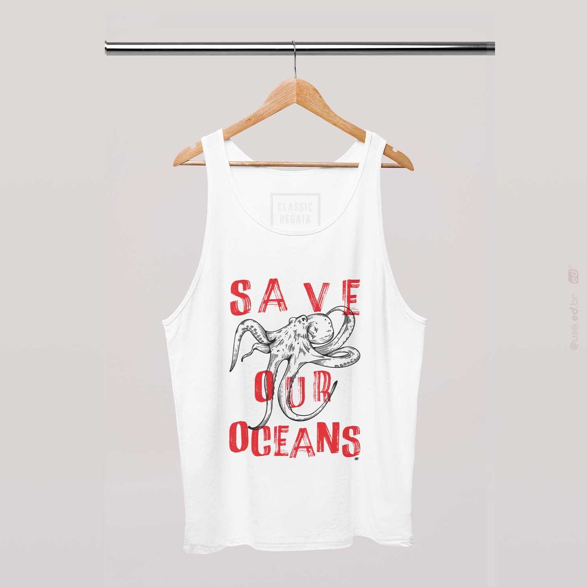 Nome do produto: Save Our Oceans - Camiseta Regata Estampa Polvo Branca