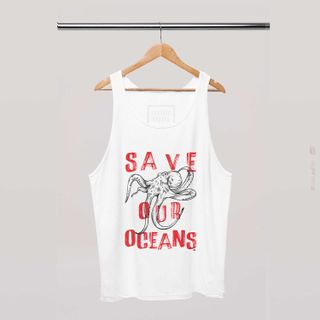 Nome do produtoSave Our Oceans - Camiseta Regata Estampa Polvo Branca