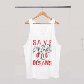 Save Our Oceans - Camiseta Regata Estampa Polvo Branca