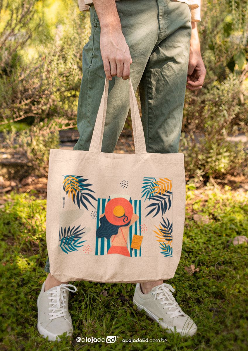 Nome do produto: EcoBag Leitura na Praia 02 - Sacola Ecológica 100% Algodão Cru 40cmx35cm