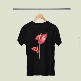 Antúrio - Camiseta Estampa Floral Antúrio Preta
