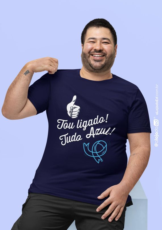 Edição Especial Novembro Azul - Camiseta Tou Ligado Plus Size  Unissex Classic Azul Marinho