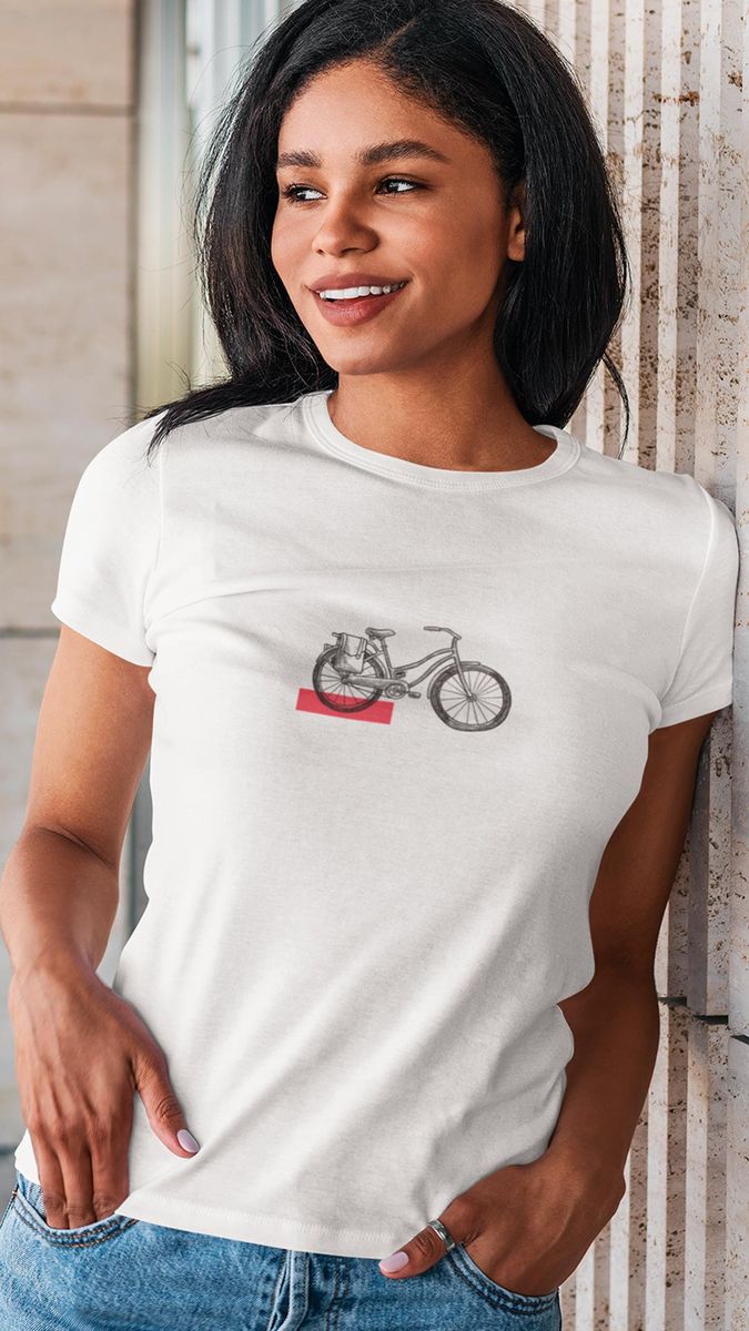 Nome do produto: Camiseta Branca Baby Long Bicicleta Vintage