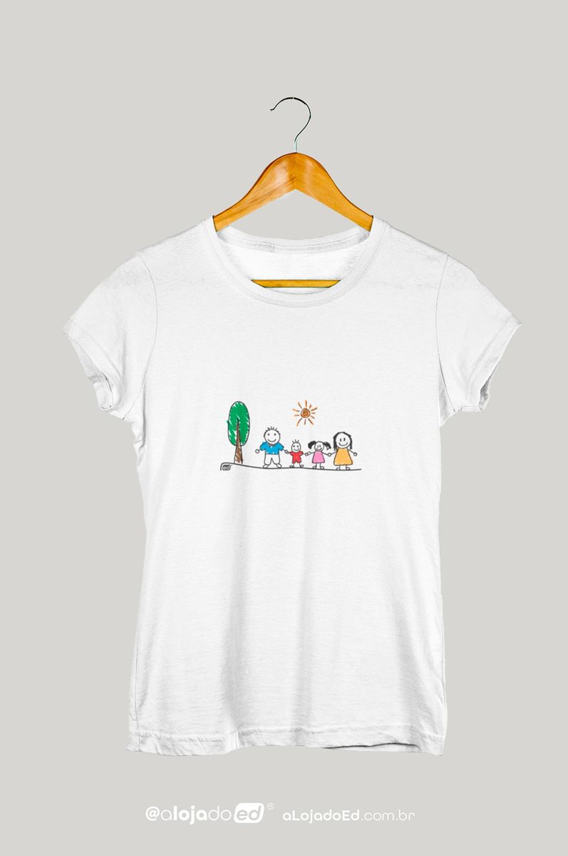 Nome do produto: PAI, MAE, FILHO E FILHA - Camiseta Baby Long Estampada Desenho de Criança