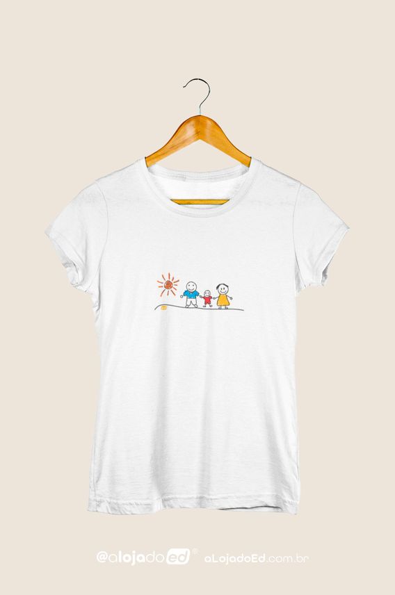 PAI, FILHO E MÃE - Camiseta Baby Long Estampada Desenho de Criança