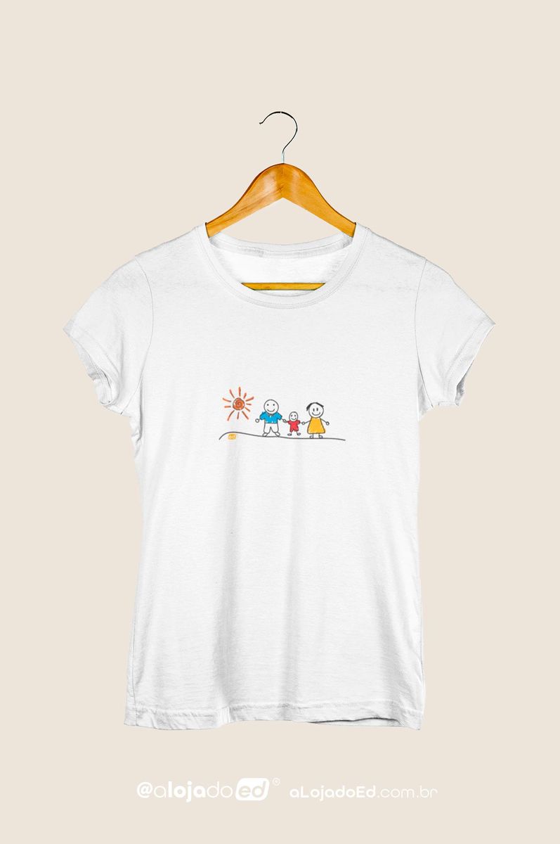 Nome do produto: PAI, FILHO E MÃE - Camiseta Baby Long Estampada Desenho de Criança