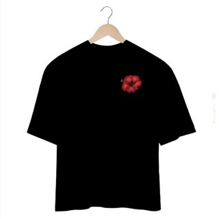 Nome do produtoHibisco - Camiseta Oversized Estampa Hibisco Floral Preta