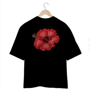 Nome do produtoHibisco - Camiseta Oversized Estampa Hibisco Floral Preta