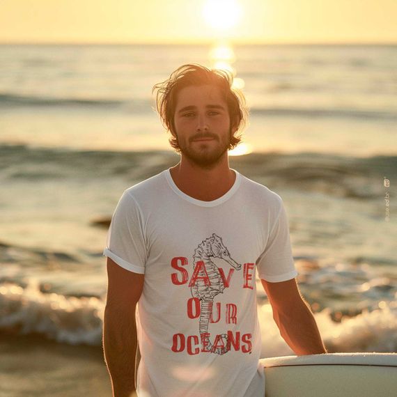 Save Our Oceans - Camiseta Estampa Cavalo Marinho Branca