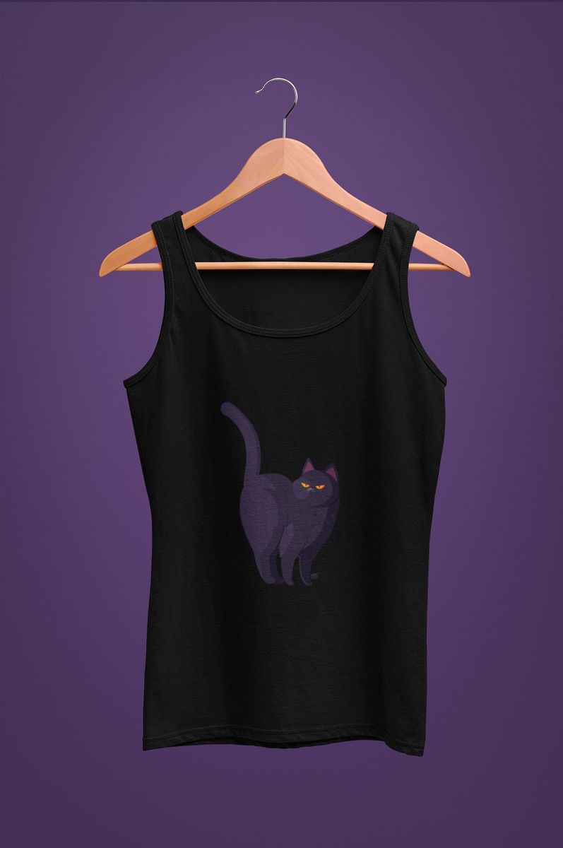 Nome do produto: Regata Gato Roxinho - Camiseta Unissex Estampada Preta