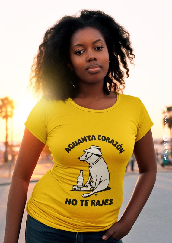 Aguanta Corazón no Te Rajes - Camiseta Baby Long Quality Amarela