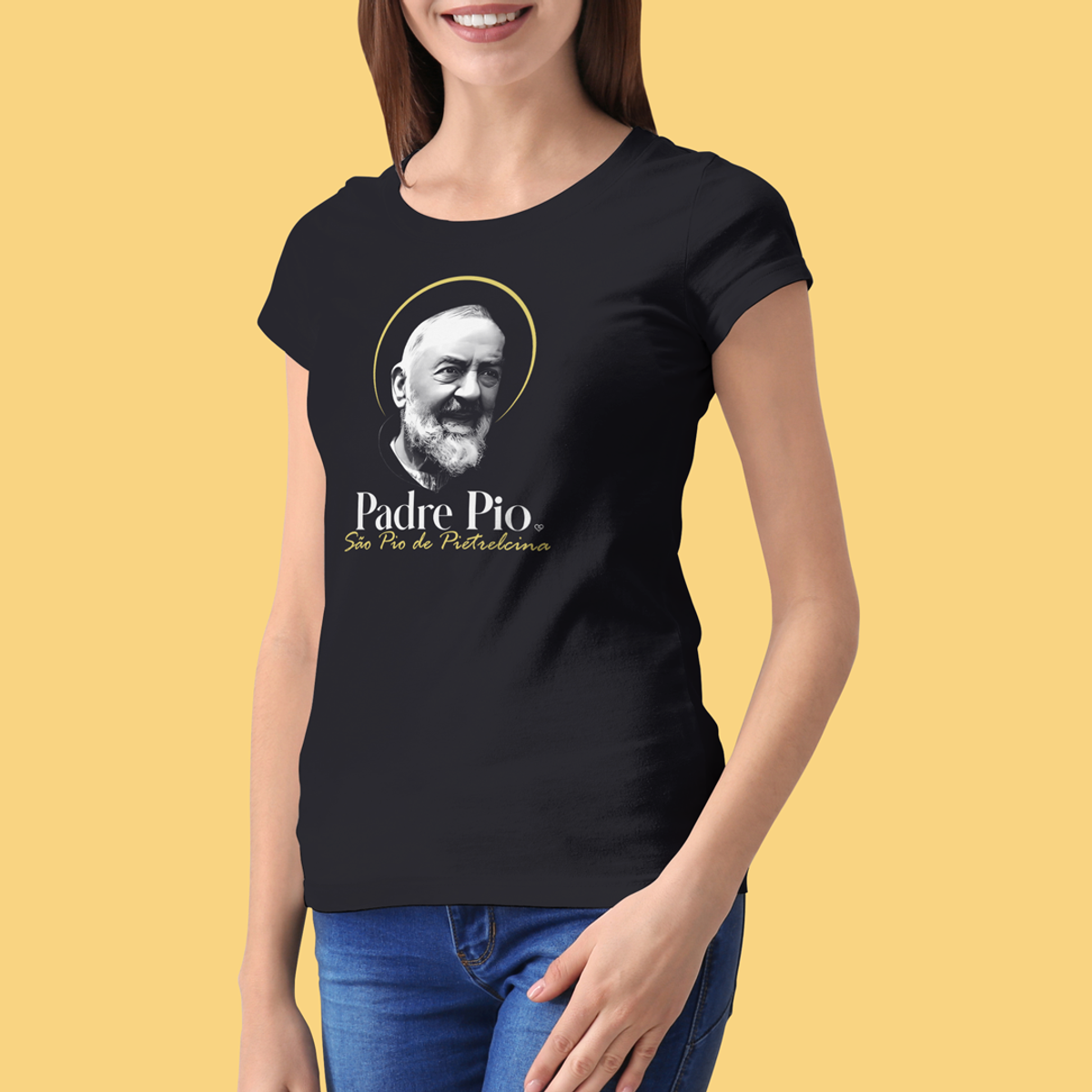 Nome do produto: Camiseta Padre Pio - São Pio de Pietrelcina - feminina