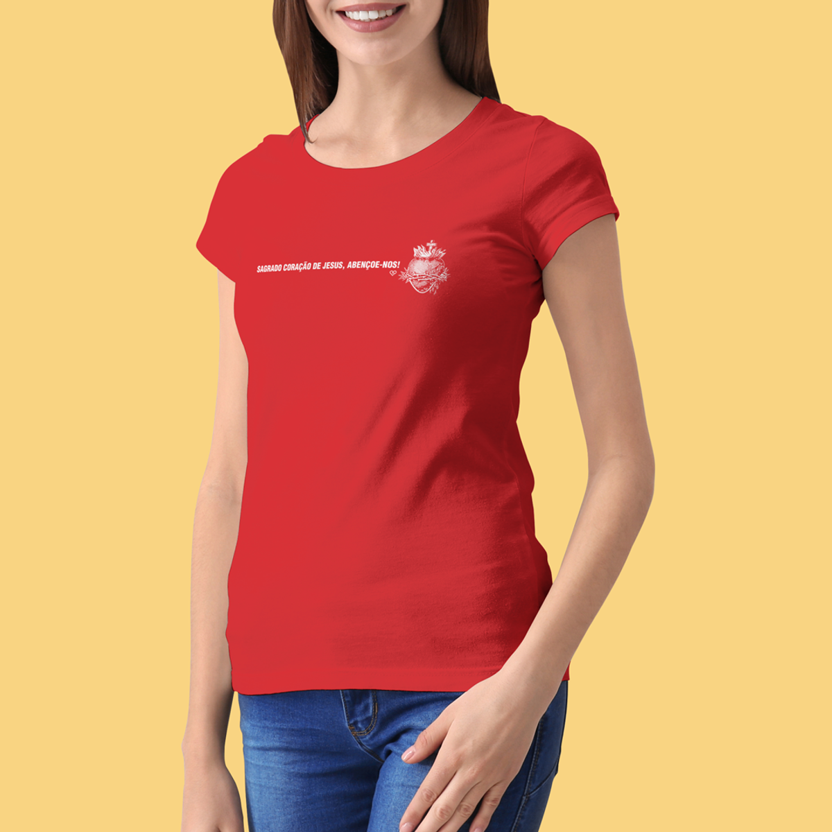 Nome do produto: Camiseta Sagrado Coração de Jesus - Feminina