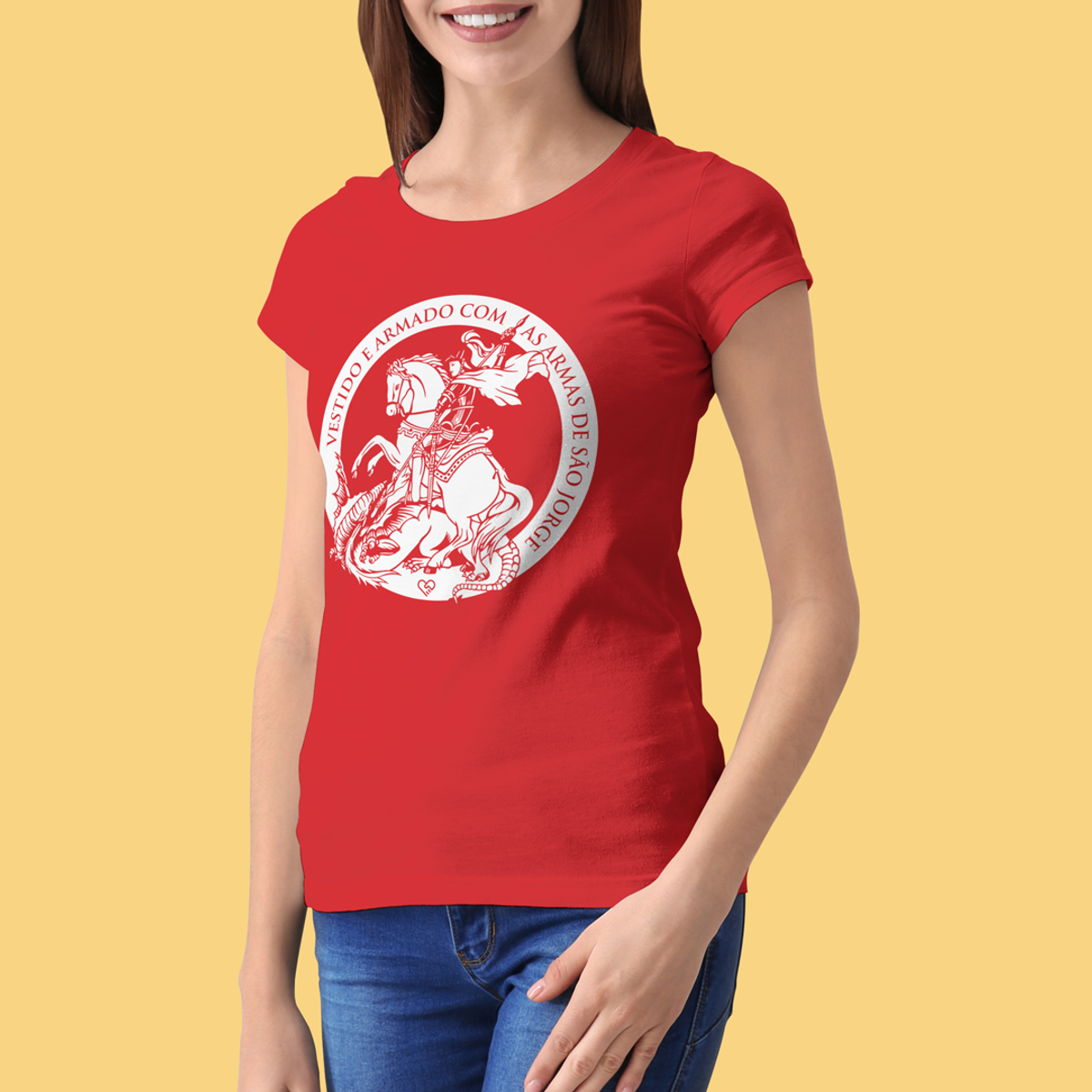Nome do produto: Camiseta São Jorge - Vestido e Armado - Feminina