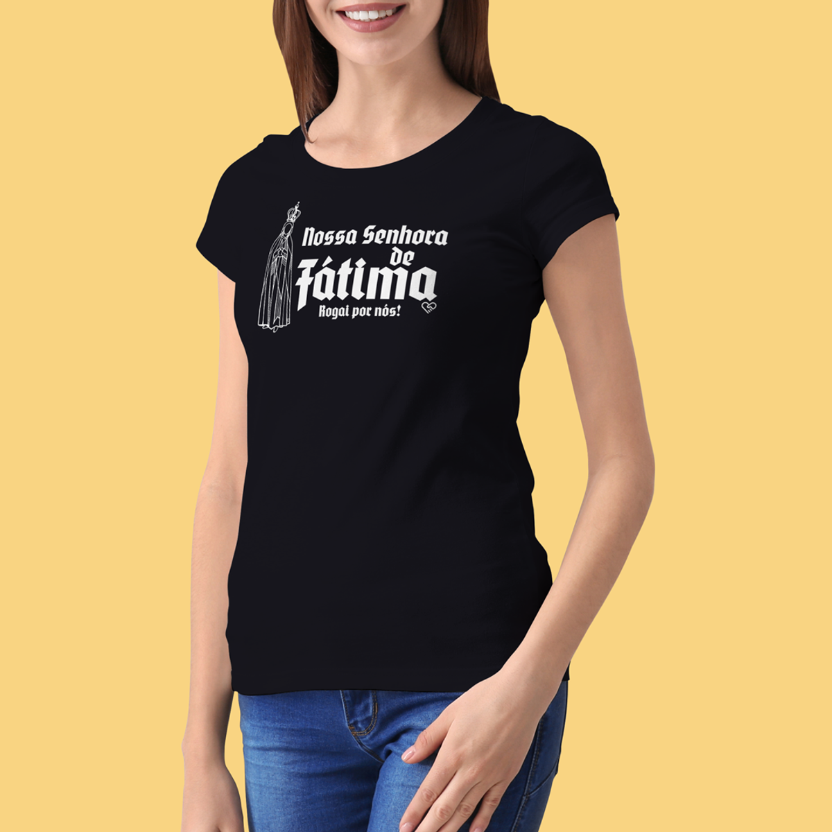 Nome do produto: Camiseta Nossa Senhora de Fátima, Rogai por nós