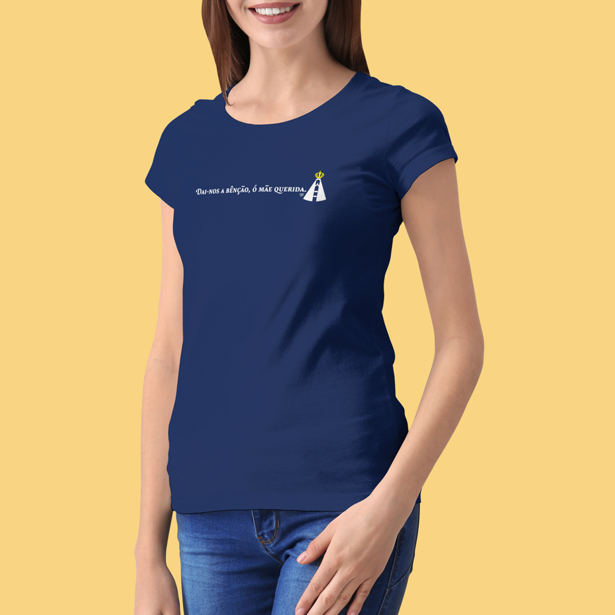 Nome do produto: Camiseta Dai-nos a bênção - Nossa Senhora Aparecida - feminina