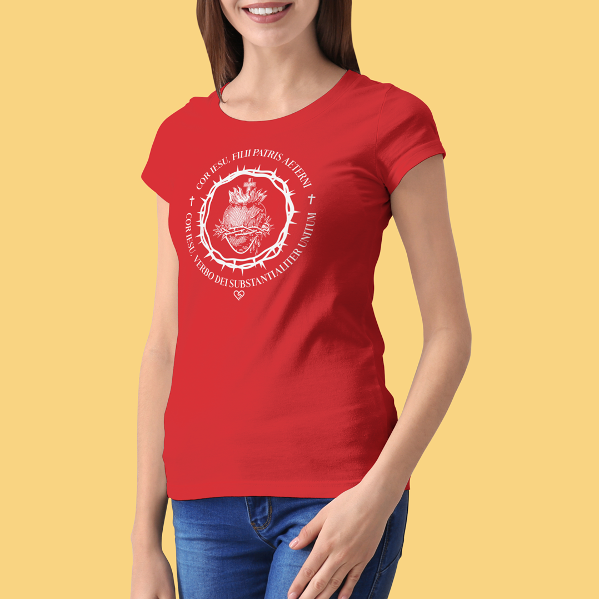 Nome do produto: Camiseta Sagrado Coração de Jesus - Latim - Feminina