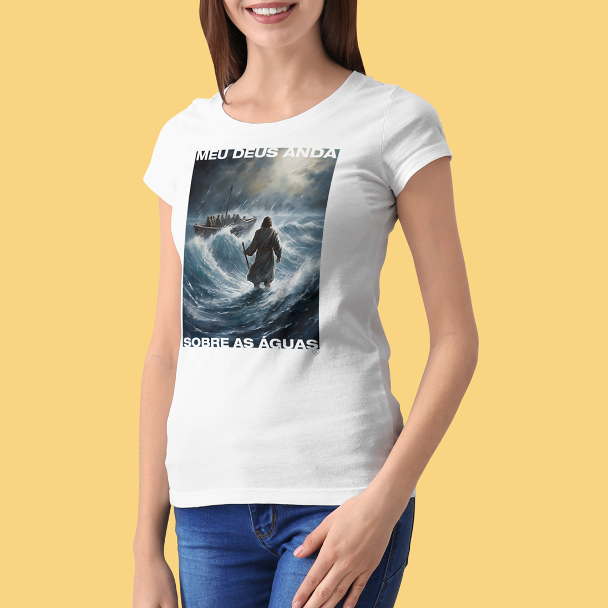 Nome do produto: Camiseta Jesus Cristo andando sobre as águas - Feminina