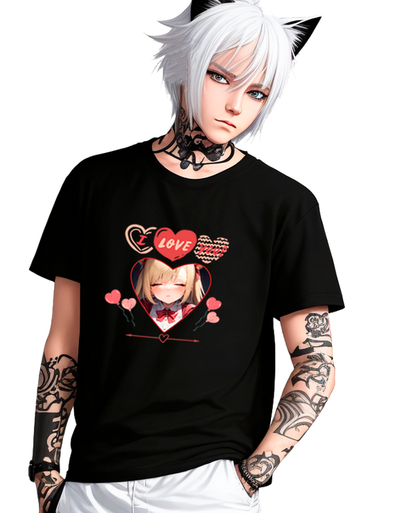 camisa masculina I Love You ! , anime girl print