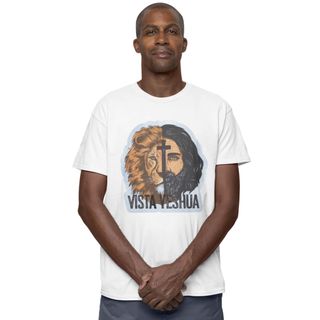Vista Yeshua - T-Shirt Classic - 08 - Leão - Cruz - Rosto de Jesus 