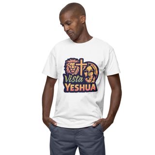 Vista Yeshua - T-Shirt Classic - 09 - Leão - Cruz - Rosto de Jesus 