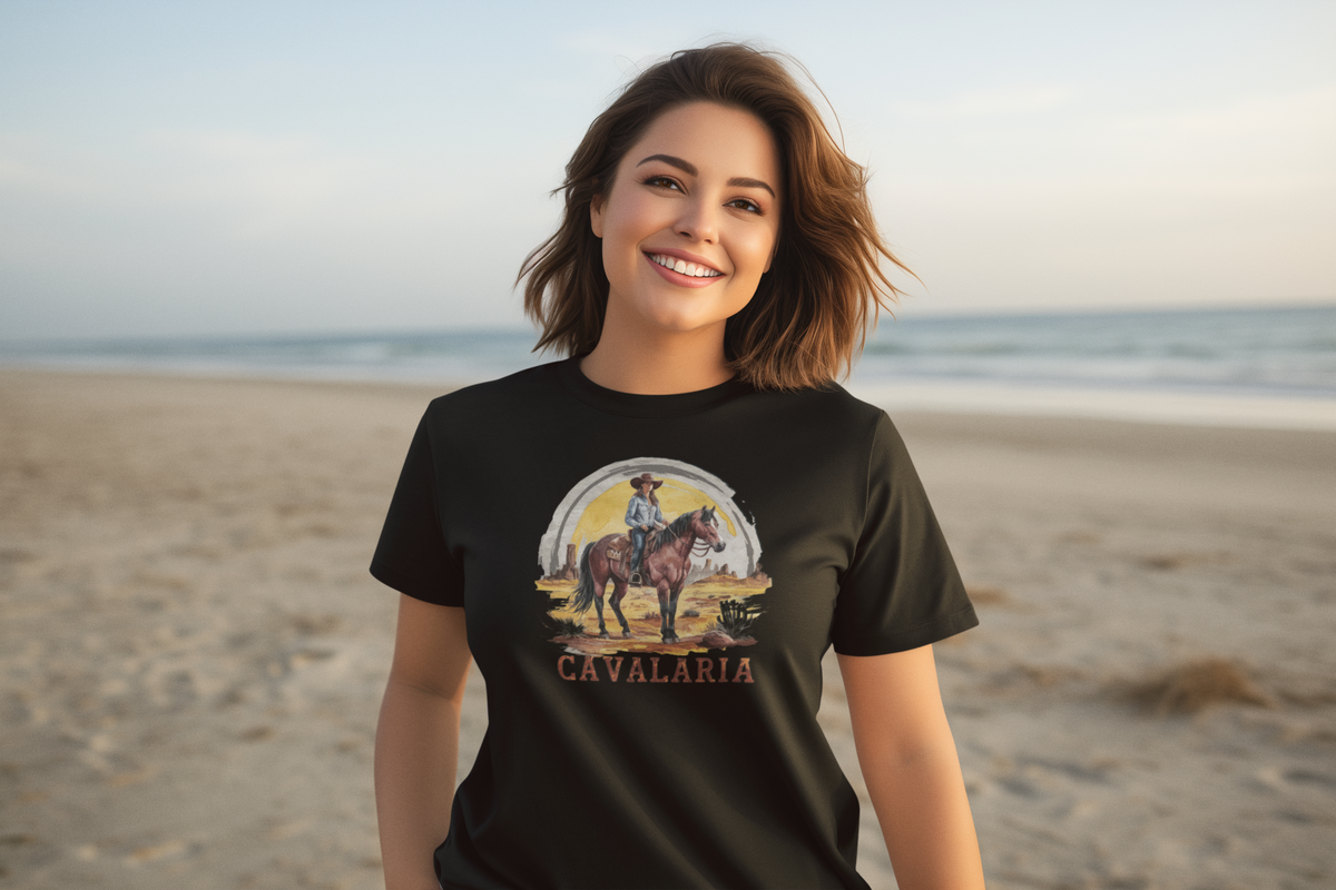 Nome do produto: Camiseta Feminina Cavalaria Deserto