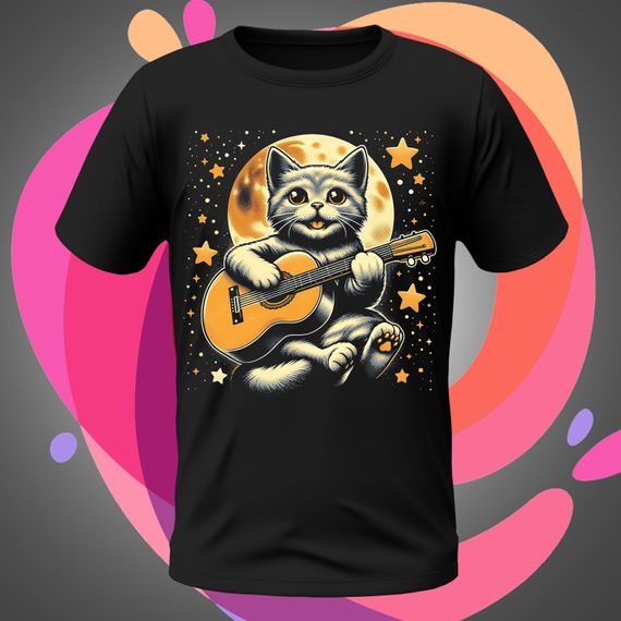 Gato Tocando Violão 01 Camiseta