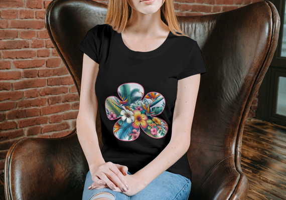 CAMISETA FEMININA BABY LONG HIGH QUALITY FLOWERS ALTO PADRÃO