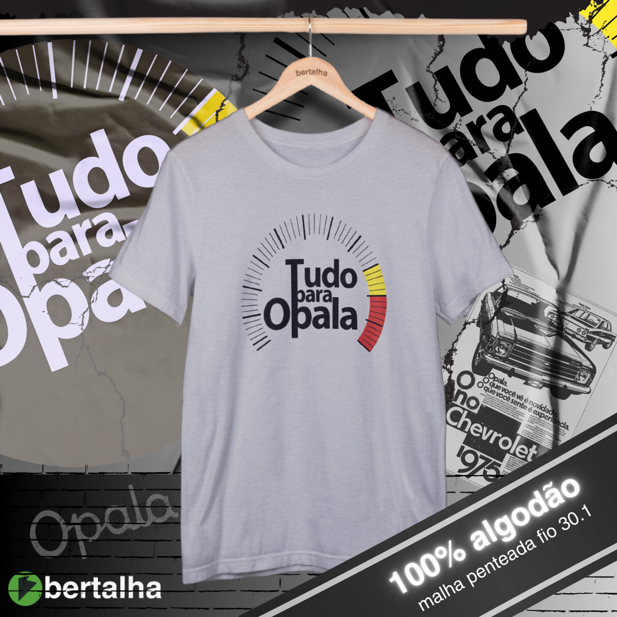 Nome do produto: Camiseta || Tudo para Opala || Logo clássico || Cinza mescla