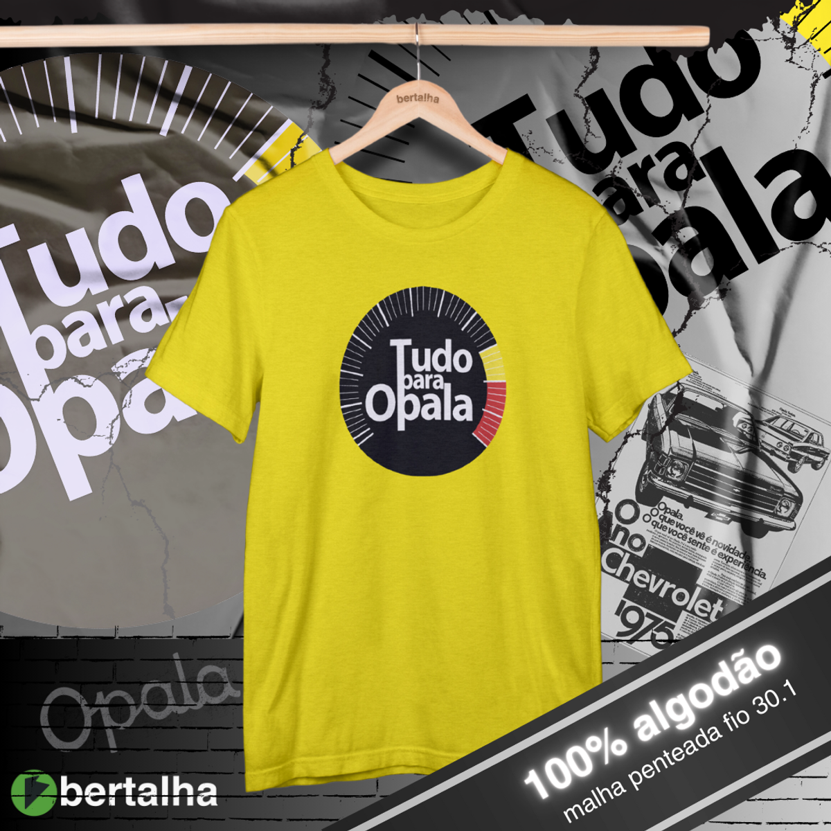 Nome do produto: Camiseta || Tudo para Opala || Logo full || Amarela