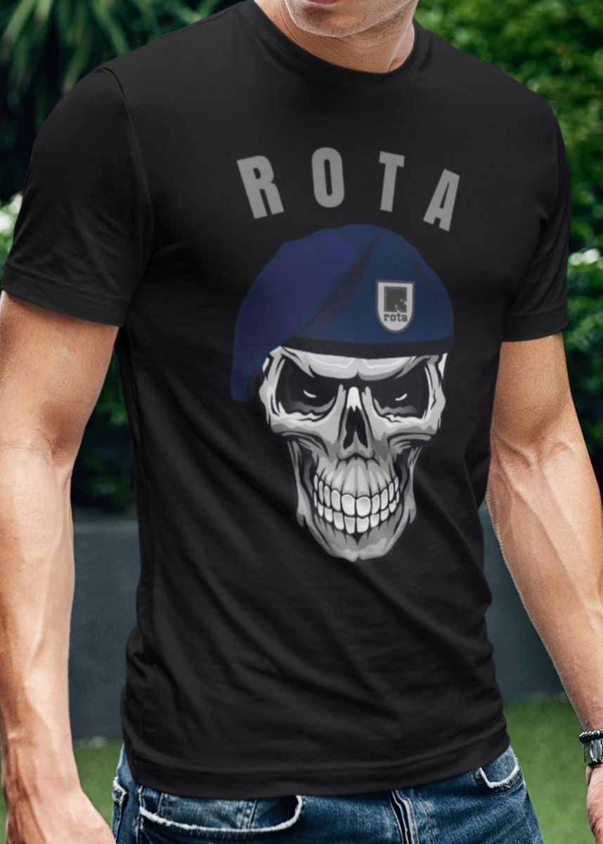 Nome do produto: Camiseta Caveira ROTA Brasão Escrita