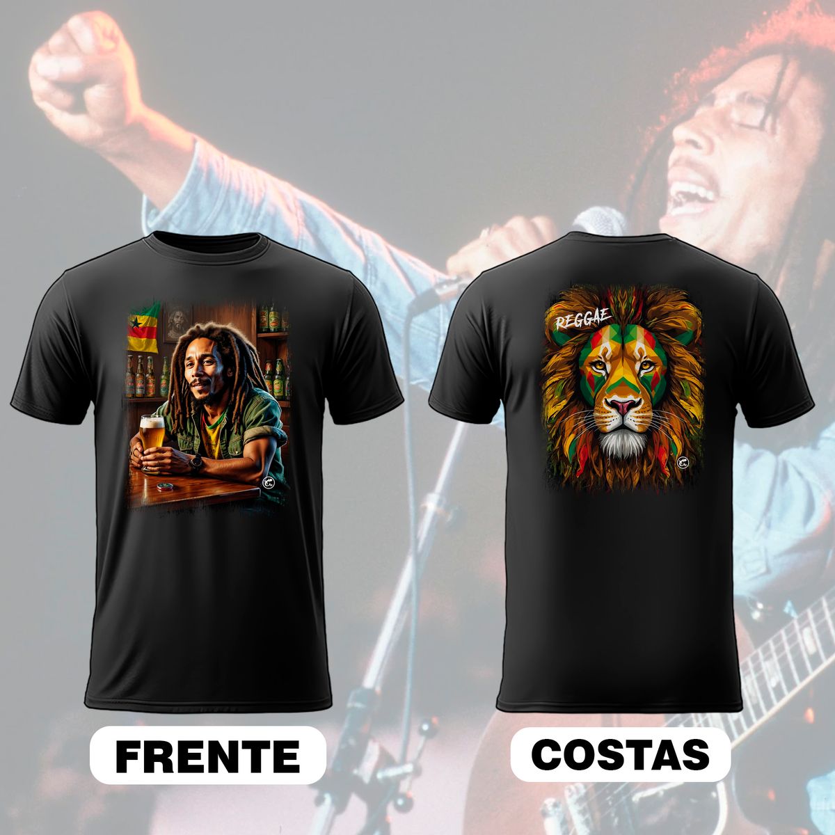 Nome do produto: Camiseta de Boteco Bob Marley - Frente e Costas