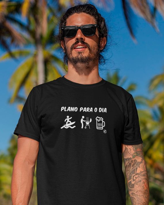 Camiseta Plano para o dia: Surfe, Churrasco e Cerveja