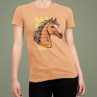 Camiseta Feminina Baby Long Estonada 100% Algodão: Cavalo Nobre