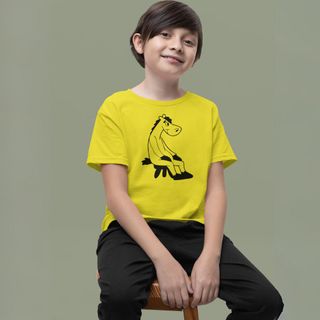 Camiseta Infantil 100% Algodão De 10 A 14 Anos Com Estampa Do Cavalo Pé-De-Pano Sentado, Super Fofo E Muito Feliz