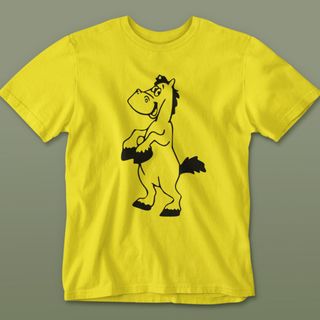 Camiseta Infantil 100% Algodão De 10 A 14 Anos Com Estampa Do Cavalo Pé-De-Pano Super Fofo E Muito Feliz