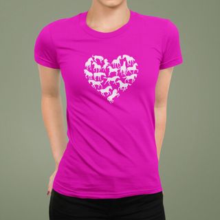 Camiseta Feminina Baby Long 100% Algodão: Coração De Cavalos