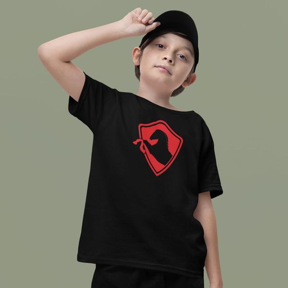 Camiseta Infantil 100% Algodão De 10 A 14 Anos: Escudo Corcel de Batalha