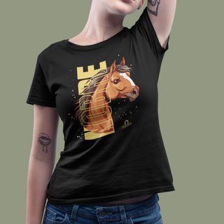 Camiseta Feminina Baby Long 100% Algodão: Cavalo Nobre