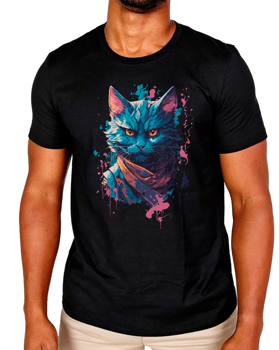 T-Shirt Masculino Gato Arte