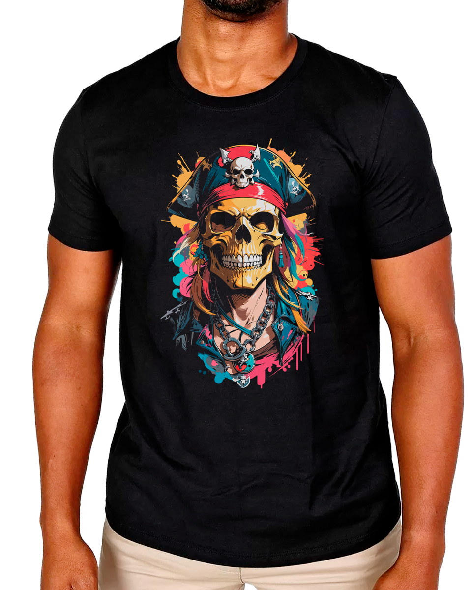 Nome do produto: T-Shirt Masculino Pirata Caveira Arte