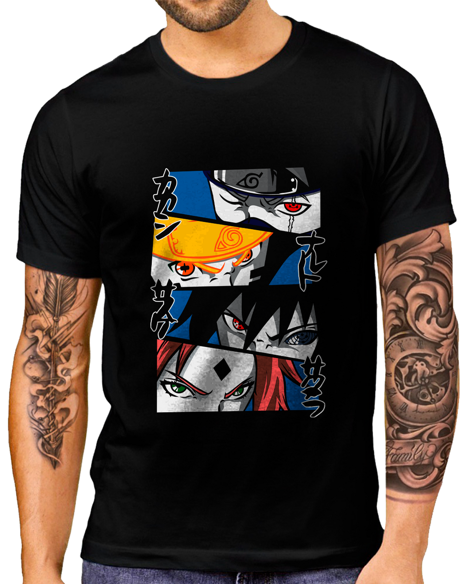 Nome do produto: T-Shirt Masculino Naruto, Sakura, Sasuke e Kakashi