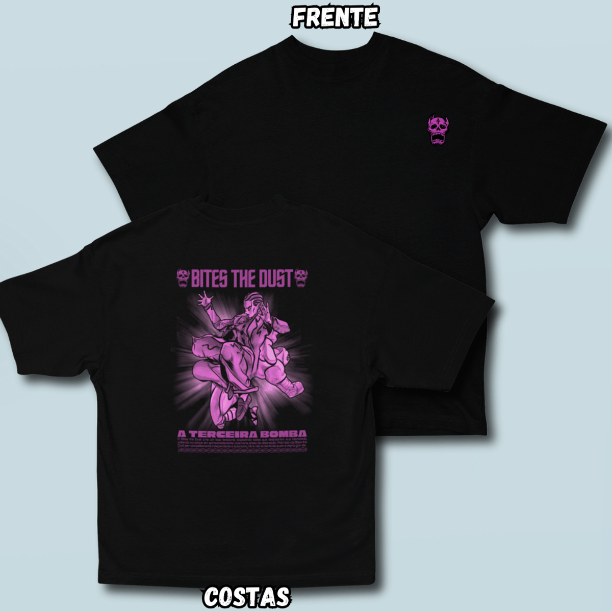 Nome do produto: Camiseta Oversized Bites Rosa Frente Costas