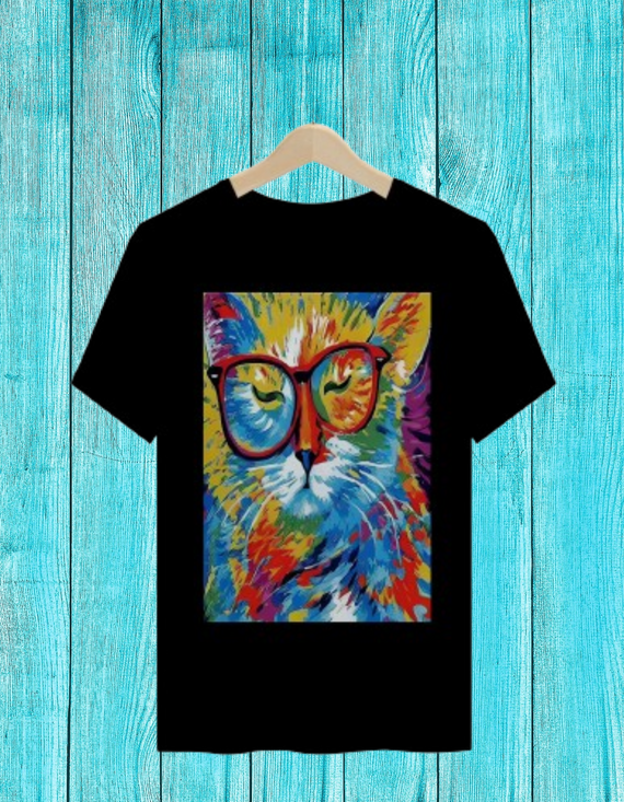 Camisa masculina Gato Colorido de óculos 