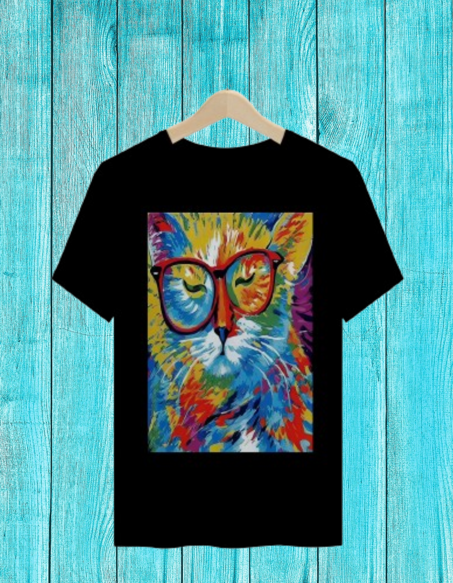 Nome do produto: Camisa masculina Gato Colorido de óculos 