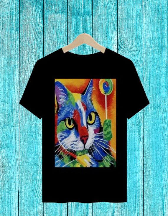 Camisa Masculina Gato Colorido de Pirulito