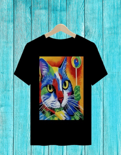 Camisa Masculina Gato Colorido de Pirulito
