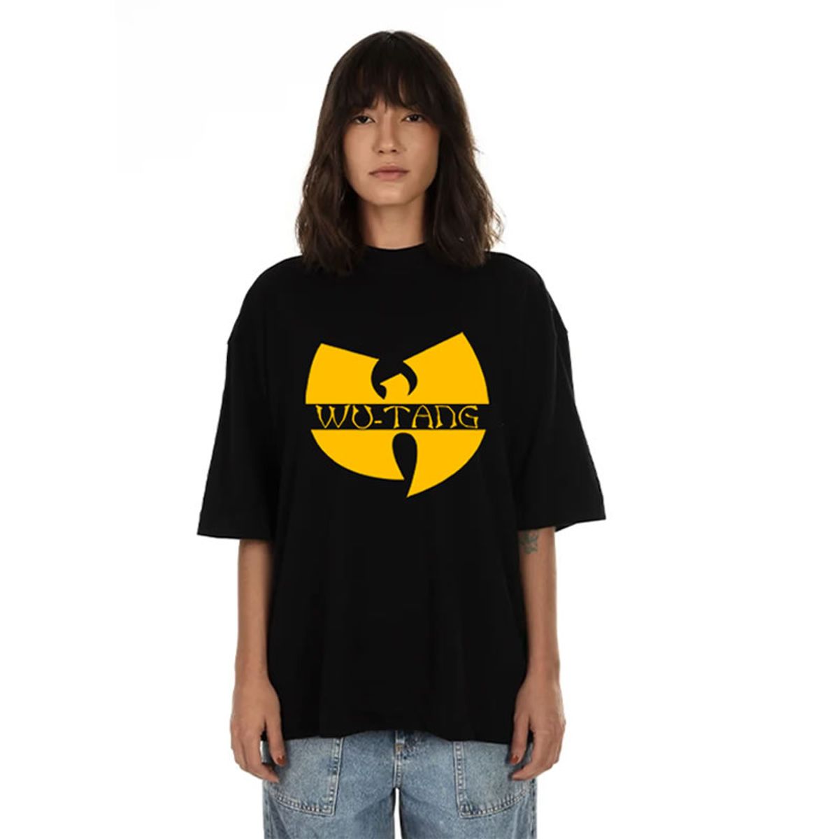 Nome do produto: Camiseta de Malha Oversized Wu Tang Clan Logo-Nome Amarelo