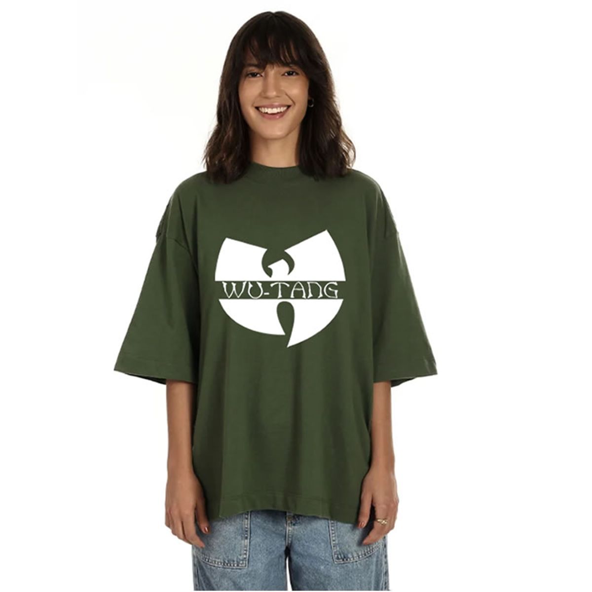 Nome do produto: Camiseta de Malha Oversized Wu Tang Clan Logo-Nome Branco